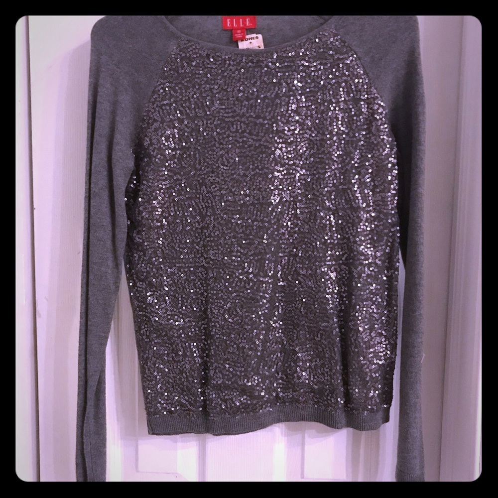 NWT Elle Sequined sweater gray XS